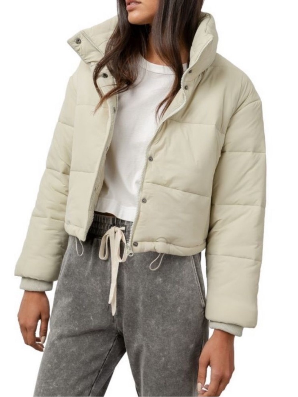 Rails Ezra Zip Up Quilted Puffer Jacket Pistachio Cream S